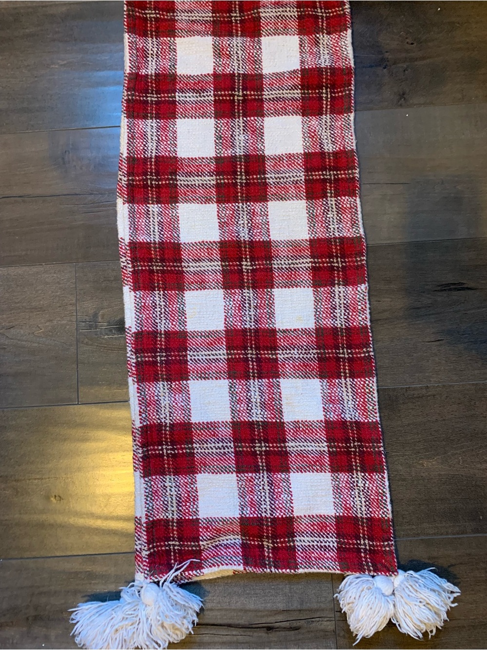 Red and White Plaid Kitchen Runner with Tassels